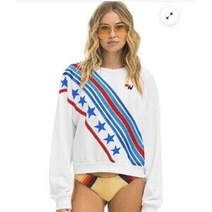 Aviator Nation Cross Stripe Stars Relaxed Crewneck Sweatshirt NWT small USA
